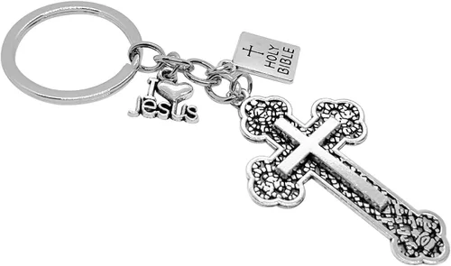 Vista 3 de PHAETON 20 llaveros con cruz de Jesús, colgantes de la Biblia de la Santa Biblia, llaveros religiosos para puerta religiosa, llaveros de Jesús