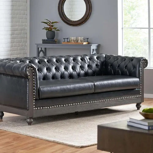Vista 8 de WILLIAMSPACE Sofá Chesterfield de 88.2 pulgadas para sala de estar, sofás de 3 plazas tapizado de poliuretano para apartamento de oficina