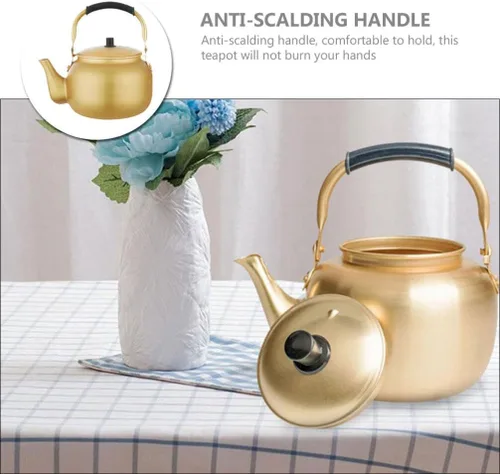 Vista 5 de Hervidor de té de aluminio para estufa, tetera clásica con base universal, tetera de 8 litros/34 onzas