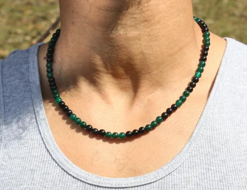 Vista 49 de Collar de cristal de obsidiana negra hecho a mano, collar de cuentas de piedras preciosas naturales auténticas, curación, protección, talismán mala