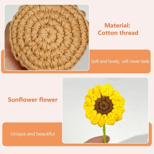 Vista 5 de WAYUTO Ramo de ganchillo de algodón con cesta, tejido artificial hecho a mano, simulación de flores, para tejer, ramo de flores falsas, decoración