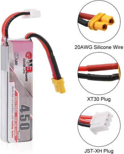 Vista 2 de Crazepony 2S HV LiPo Batería, 7.6V 450mAh 80/160C XT30 Plug para basureros Larva X Micro FPV Racing Drone Quadcopter - 2 piezas
