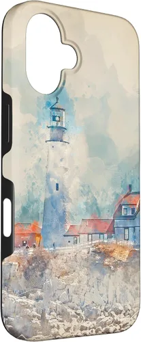 Vista 3 de iPhone 16 Artistic Lighthouse Painting Case