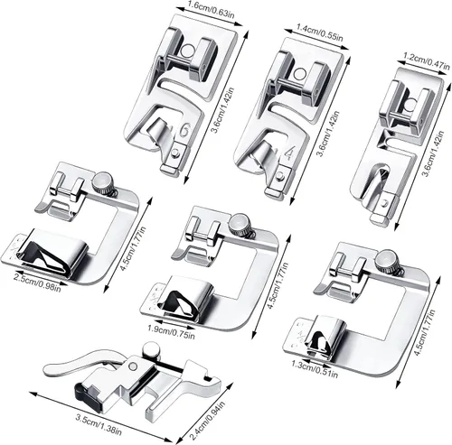 Vista 2 de 7 piezas de prensatelas de dobladillo enrollado, kit de pie de dobladillo para coser prensatelas enrolladas para máquina de coser multifuncional