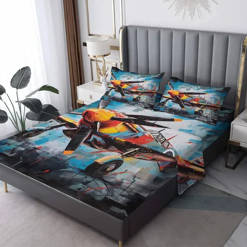 Vista 8 de Sábanas de avión tamaño individual – Sábanas de cama de aviones, microfibra suave y bolsillo profundo, sábanas y fundas de almohada estampadas sin