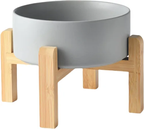 Vista 13 de Cuenco elevado de cerámica de 6 pulgadas para perros – Tazón de comida y agua para perros de 30 onzas con soporte elevado de bambú antideslizante