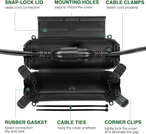 Vista 3 de Paquete de 3 fundas de seguridad para cable de extensión con sello impermeable, caja eléctrica grande para exteriores, cubierta de cable