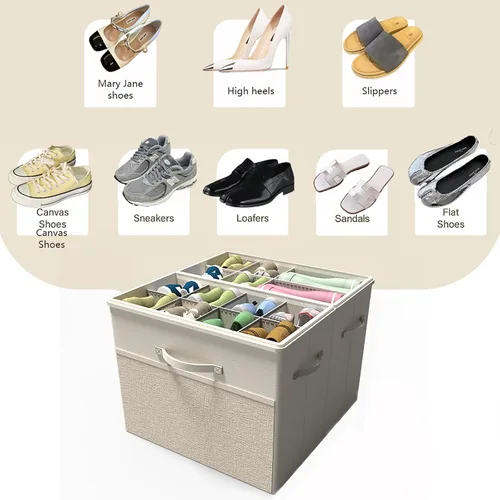 Vista 4 de Paquete de 2 organizadores de zapatos para armario, contenedores plegables transparentes para almacenamiento de zapatos para 14 pares, cestas