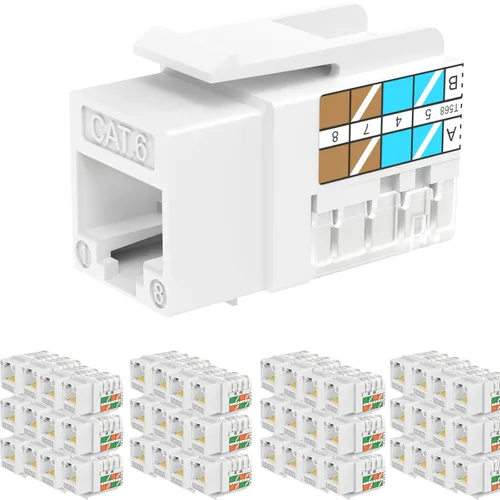 Vista 24 de Rapink RJ45 Conector Keystone Cat6 Soporte 10G, Conectores Keystone UTP 10 Pack para Placa de Pared y Panel de Conexiones, RJ45 Keystone 90 Grados