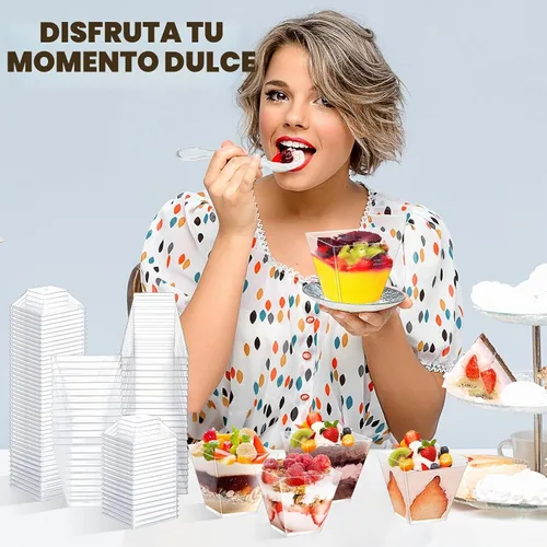 Vista 5 de Jeffbaubl Paquete de 100 tazas de postre, plástico de 2 onzas, diseño