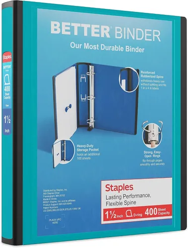 Vista 90 de Carpeta con anillos en forma de "D" de 1 pulgada para mejor visualización Staples, Negro