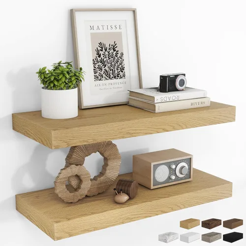 Vista 18 de RICHFOCUS Estantes flotantes de 8 pulgadas para estantes cuadrados de pared para dormitorio, cocina, baño, estante flotante de madera rústica
