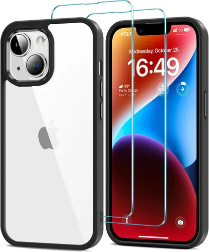 Vista 52 de HOOMIL Funda para iPhone 11 con 2 protectores de pantalla de vidrio templado, no amarillea, protección contra caídas, arañazos, transparente, parte
