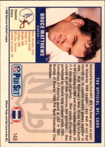 Vista 2 de 1989 Pro Set Football Rookie Card #148 Bruce Matthews