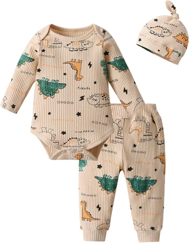 Vista 91 de Conjunto de 3 piezas de ropa de bebé recién nacido con estampado de manga larga + pantalones + sombrero