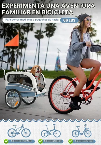 Vista 2 de Sepnine 2 en 1 Remolque de Bicicleta para Mascotas con una Rueda de Carrito de 15 cm Adecuada para Perros Pequeños y Medianos, Capacidad de Carga