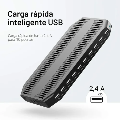 Vista 3 de Unitek - Estación de carga USB, estación de acoplamiento de carga rápida de 10 puertos USB y divisores ajustables, organizador de cargador