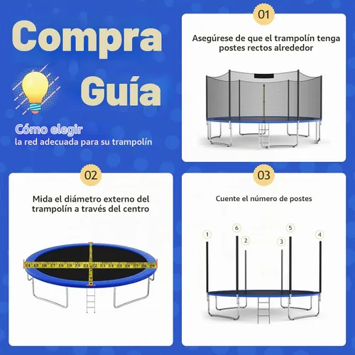 Vista 5 de GYMAX Red de trampolín, recinto de trampolín para trampolín redondo de 8, 10, 12, 14, 15, 16 pies, con cremalleras y hebillas de doble cabeza