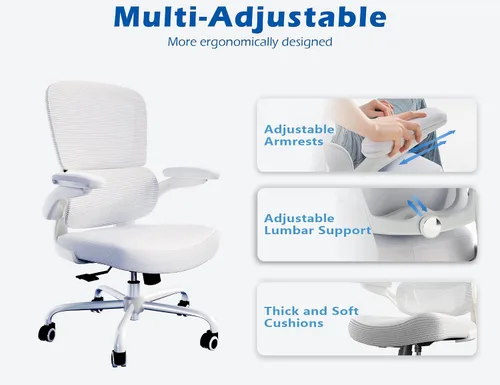 Vista 5 de TRALT Silla ergonómica de oficina, silla de escritorio con soporte lumbar ajustable, silla de computadora cómoda de malla con reposabrazos