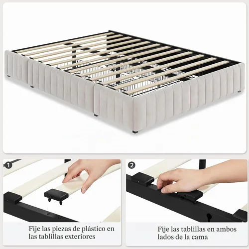 Vista 6 de Yaheetech Bastidor de cama completo con plataforma tapizada con 3 cajones de almacenamiento, gran espacio de almacenamiento/Listones de madera