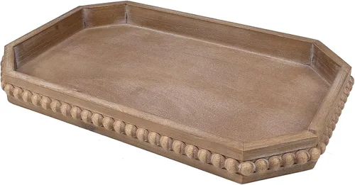 Vista 9 de Hrastany Bandeja de Servir Rústica de Madera con Cuentas, Bandeja Decorativa de Granja en Negro para Centro de Mesa, Decoración Navideña de Boda
