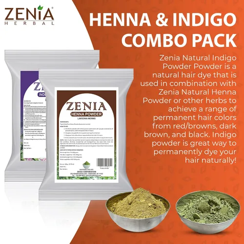 Vista 4 de Zenia Indigo Powder y 3.53 oz de henna paquete combinado de tinte para el cabello