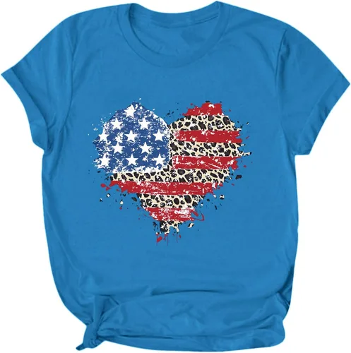 Vista 2 de Camiseta de manga corta con cuello redondo para mujer, diseño estampado con el Día de la Independencia