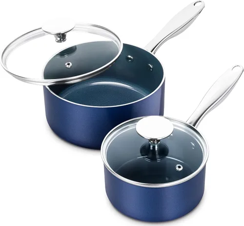 Vista 10 de MICHELANGELO Cacerola de 1 cuarto de galón con tapa, cacerola de salsa de cerámica antiadherente con mango de acero inoxidable, cacerola de 1 cuarto