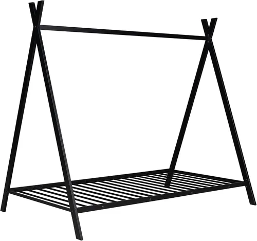 Vista 5 de Cama de casa individual para niños, marco de cama de casa, tienda de campaña, tamaño individual, cama de juego de metal con listones para niños