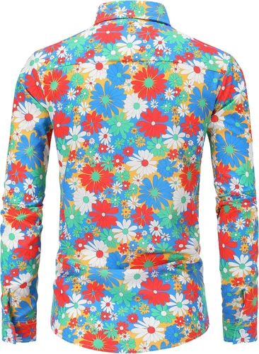 Vista 2 de Camisa de manga larga para hombre, diseño de cachemira floral, estilo hip hop, estilo casual, con botones, estilo clásico de los años 70