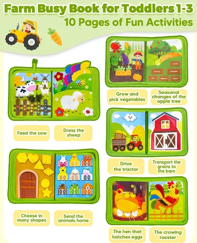 Vista 2 de Libro Ocupado para Niños Pequeños de 1-3 años, Juguetes Montessori para Niños de 1 y 2 años, Regalos de Cumpleaños para Niños y Niñas, Tabla Ocupada