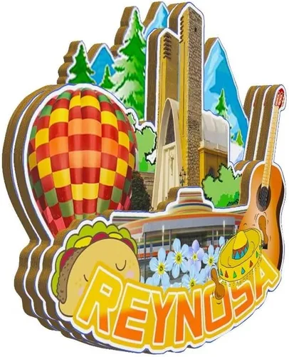Vista 2 de Reynosa - Imán de madera para nevera, diseño de México, monumentos 3D, recuerdos coleccionables, decoración hecha a mano -2331