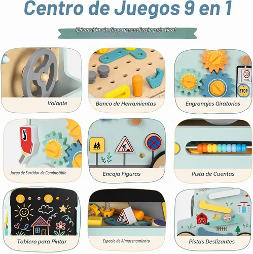 Vista 5 de Andador de madera para bebé con herramientas de banco de juguetes para Centro de actividades Montessori 9 en 1 juguete para niños que aprenden a