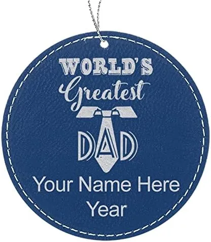 Vista 4 de LaserGram Personalized Christmas Ornament, World's Greatest Dad, Faux Leather, Custom Laser Engraved Gift Idea (Round Shape, Black with Gold)