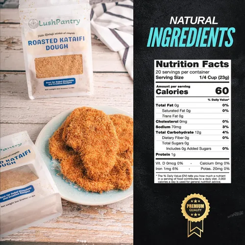 Vista 2 de Lushpantry Masa kataifi asada, (500 g-17.6 oz) picada para chocolate Dubai, Kunafa y Baklava, masa de fillo rallada Kataifi