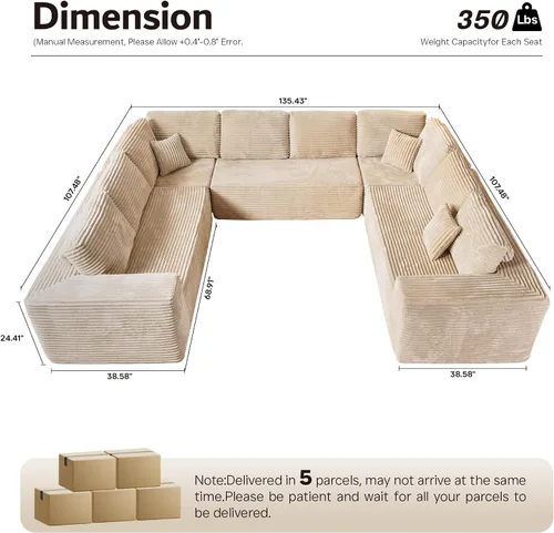 Vista 2 de ovios Sofá seccional en forma de nube para sala de estar, sofá modular de terciopelo mullido, sin necesidad de montaje, juego de sofás grandes