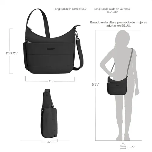 Vista 5 de Travelon Bandolera mediana antirrobo Roam Negro