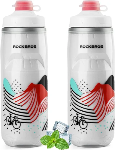 Vista 11 de ROCKBROS Botella de agua para bicicleta de 21 onzas, botella de agua para bicicleta para 5 horas de aislamiento, botella de agua deportiva Negro