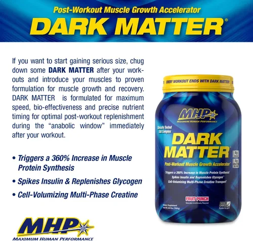 Vista 2 de MHP Dark Matter Después del Entrenamiento, Acelerador de Recuperación, con Creatina de Fase Múltiple, Hidrato de Carbono de Maíz Ceraceo, 6g EAAs