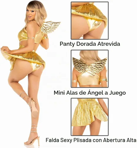 Vista 2 de Leg Avenue Disfraz de ángel dorado de 4 piezas para mujer
