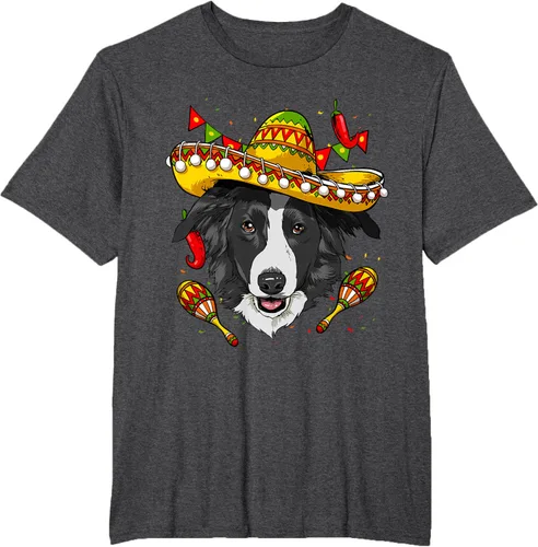Vista 17 de Cinco de Mayo Border Collie Hombres Mujeres Niños Sombrero Camiseta Negro