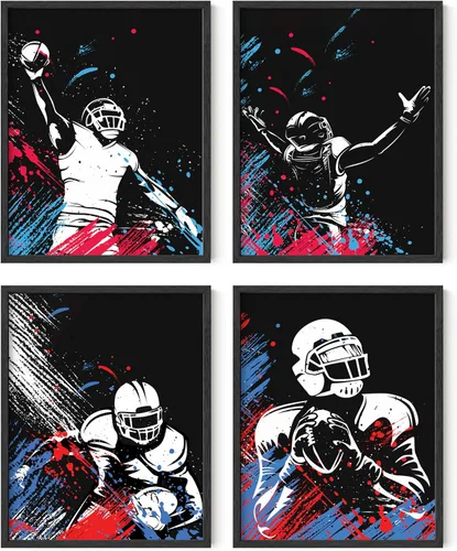 Vista 24 de Impresiones artísticas de fútbol americano para pared, juego de 5 (8x10) carteles de fútbol americano sin marco, decoración de sala de fútbol Niños
