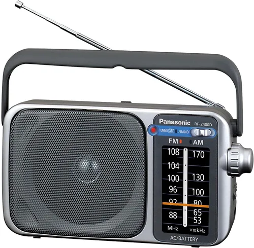 Vista 2 de RF2400D Radio AM/FM portátil plateada + 4 pilas AA con cargador + paño de limpieza de microfibra