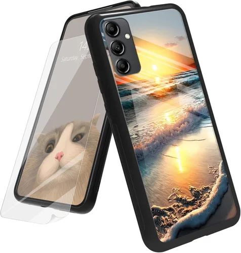 Vista 84 de Funda para Samsung Galaxy A12 5G con protector de pantalla, parte trasera de vidrio templado + TPU de silicona suave que absorbe los golpes