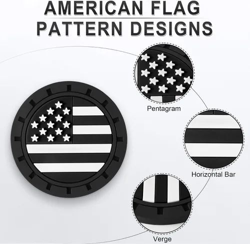 Vista 3 de JUSTTOP Posavasos para Portavasos de Automóvil, Bandera Americana Antideslizante Inserto Posavasos de Coche, Accesorios para el Interior del Negro