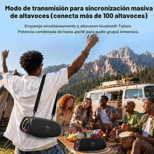 Vista 5 de TAZATA Altavoz Bluetooth inalámbrico, altavoces para exteriores Boombox con Negro