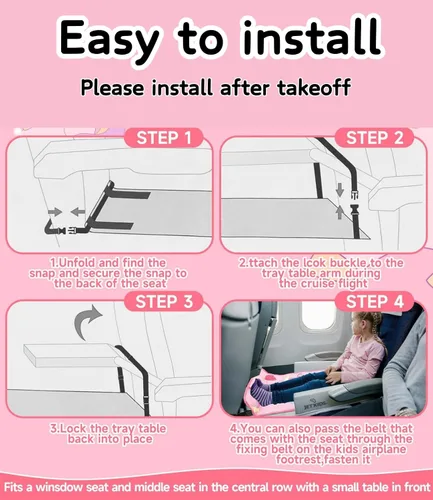 Vista 5 de Cama de avión para niños pequeños de 1 a 3 años, cama de viaje portátil con bolsa de transporte, extensor de asiento de avión y reposapiés