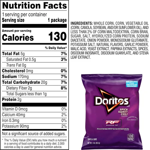 Vista 3 de Doritos Chips de tortilla saborizados, chile dulce picante reducido en grasa, 72