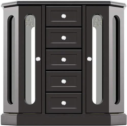 Vista 5 de RR ROUND RICH DESIGN Joyero de madera maciza con cajones de almacenamiento grandes, marrón y negro