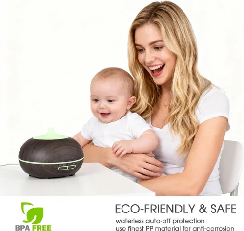 Vista 9 de Difusor de aceite esencial de gran capacidad de 550 ml con juego de 6 aceites esenciales, humidificador de aire ultrasónico para aromaterapia